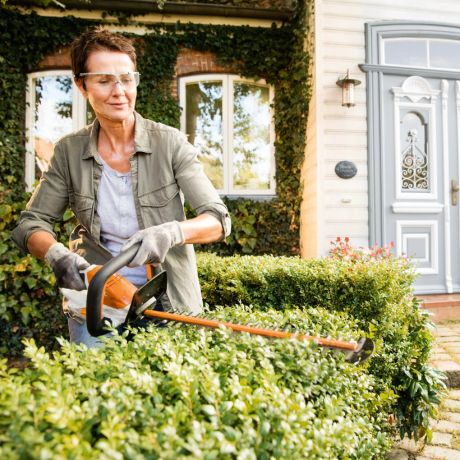 STIHL HSA 45 cordless hedge trimmer in use