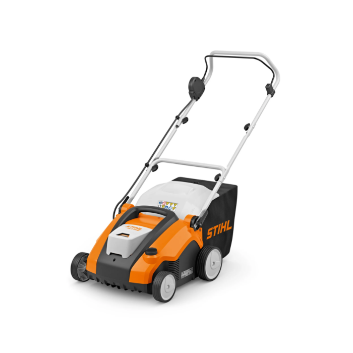 A compact and efficient cordless scarifier designed by STIHL for effortless lawn care