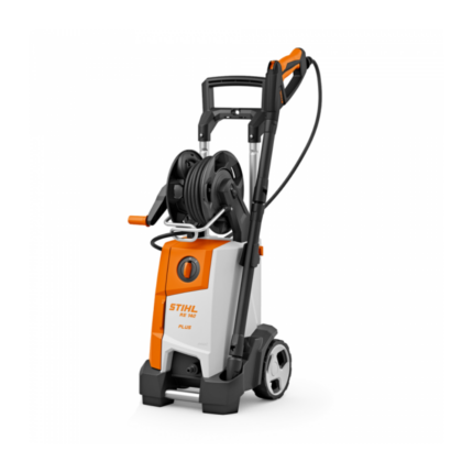 orange and white electric pressure washer with white background
